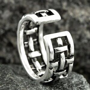🌸VINTAGE NET ANTIQUE SILVER RESIZABLE HIPHOP PUNK RINGS FOR WOMAN & MAN, K488